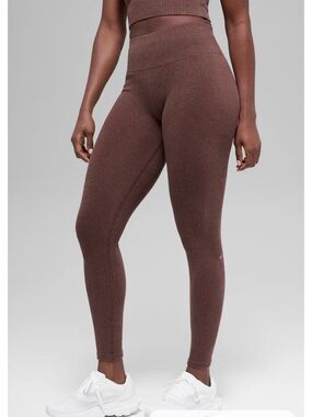 Alo Yoga Seamless High-Waist Two Toned Rib Leggings Size Medium Espresso Brown